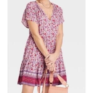 Knox Rose Floral Mini Dress - Red and Purple